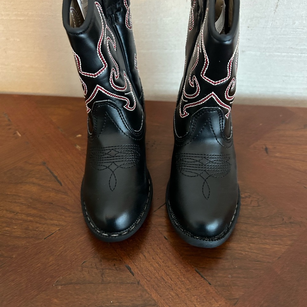 Toddler Black Western Cowboy Boots, Red and white Embroidery size 7 toddler -NEW - Picture 3 of 10